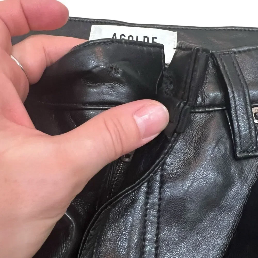 AGOLDE Black Recycled Leather 90's Pinch Waist Straight Leg Pants 31